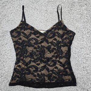 Cache Womens Beaded Lace Camisole Top Size S Black Coquette Y2K
